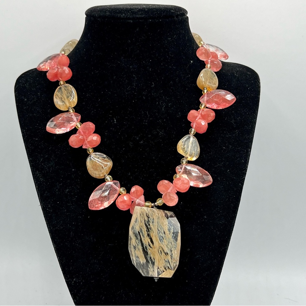 BARSE cherry quartz gemstone sterling silver statement necklace 15” - 18” - Picture 5 of 13